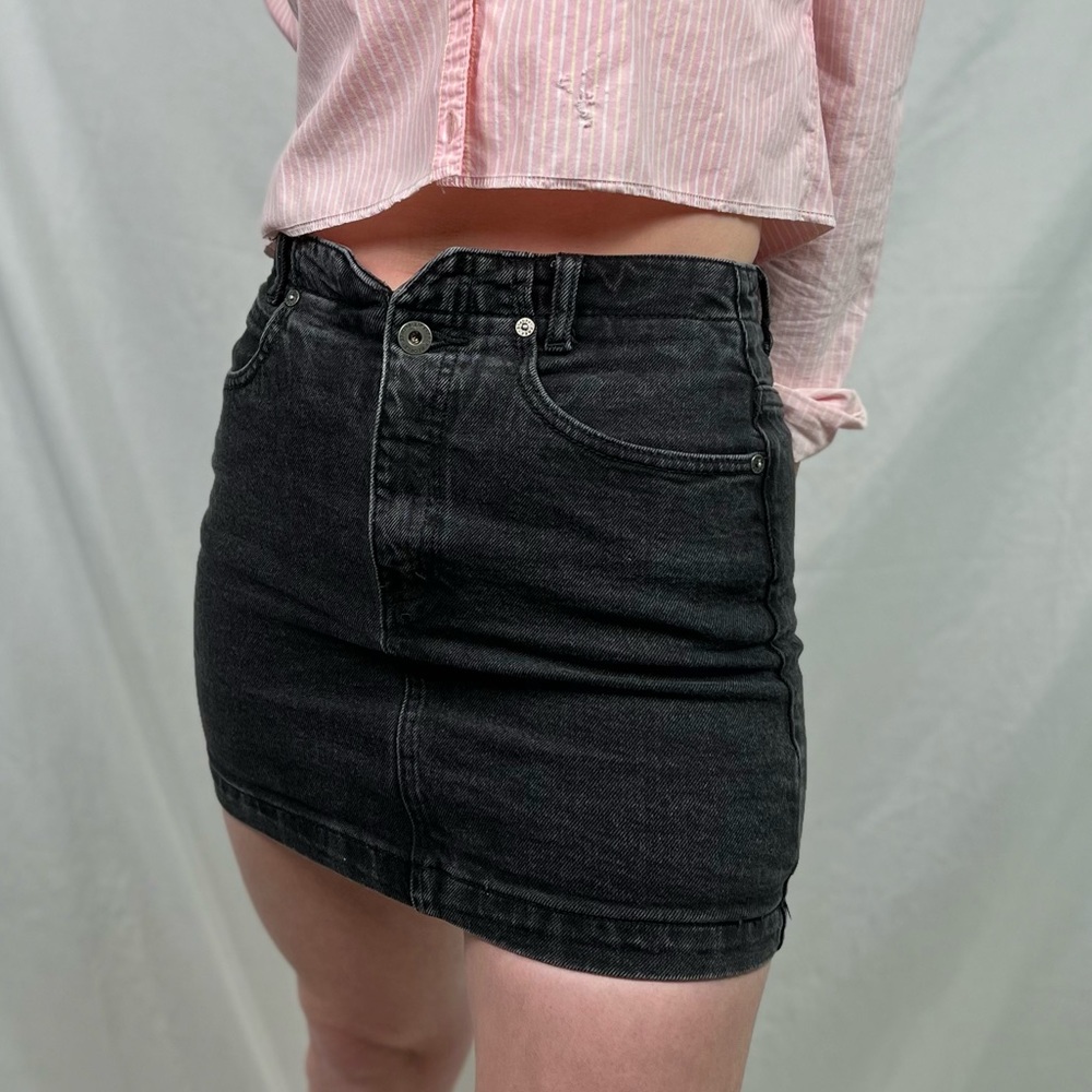 Free People We The Free Distressed Black Jean Super Mini Skirt